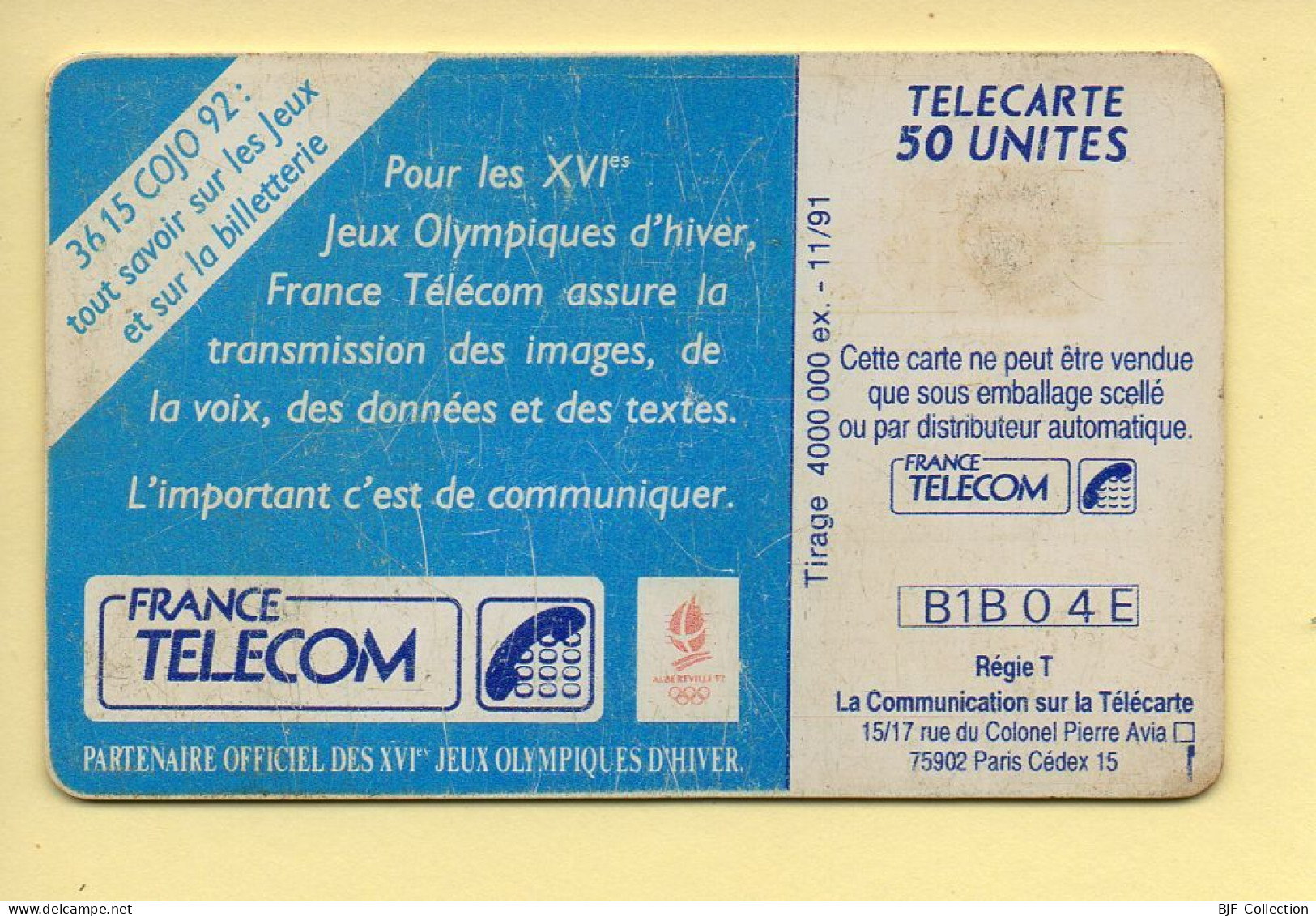 Télécarte 1991 : SKI DE FOND / 50 Unités / Numéro B1B04 E / 11-91 / Jeux Olympiques D'Hiver ALBERTVILLE 92 - 1991