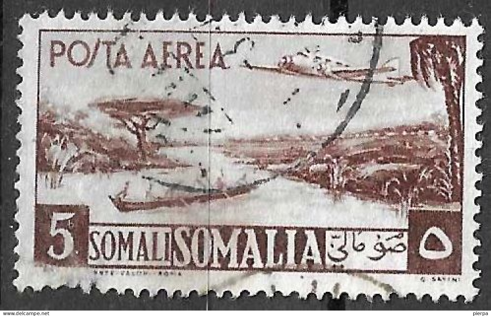 SOMALIA A.F.I.S. - 1950 - POSTA AEREA - SOMALI 5 - USATO (YVERT AV 38 - MICHEL 264 - SS A 10) - Somalië (AFIS)