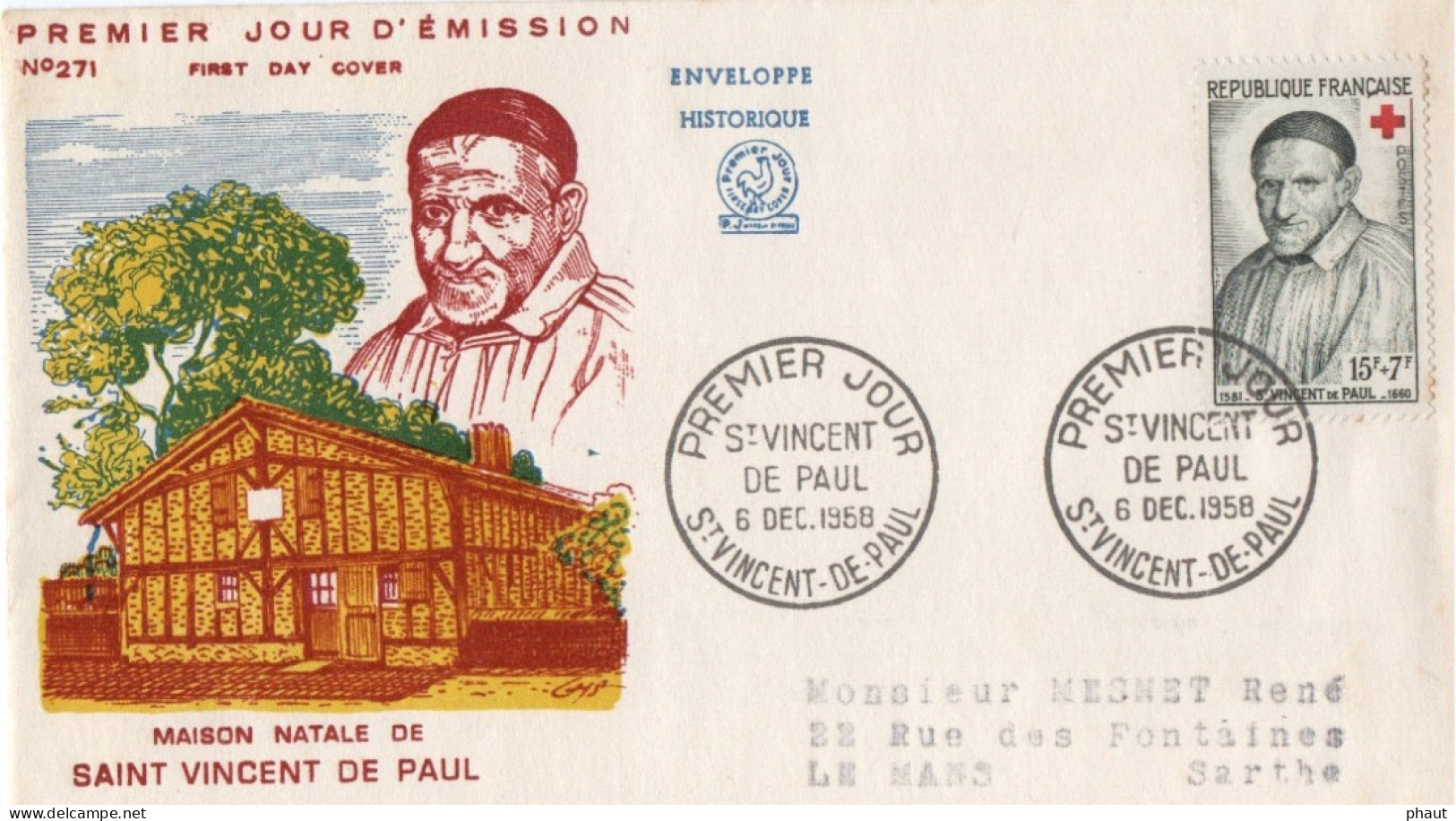 1187 St Vincent De Paul Croix Rouge FDC - 1950-1959