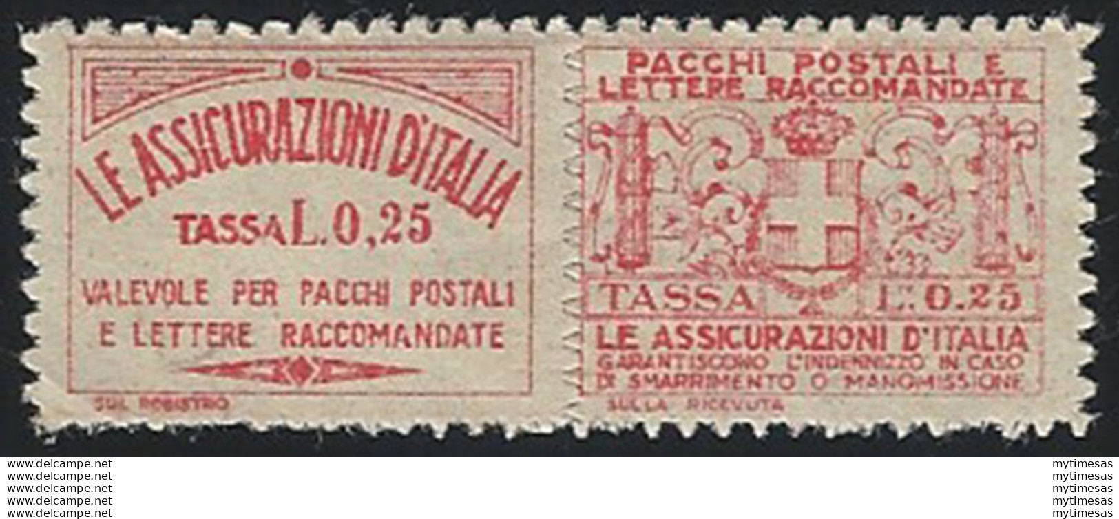 1926 Italia Assicurativi 50c. Rosso MNH Sassone N. 3 - Altri & Non Classificati