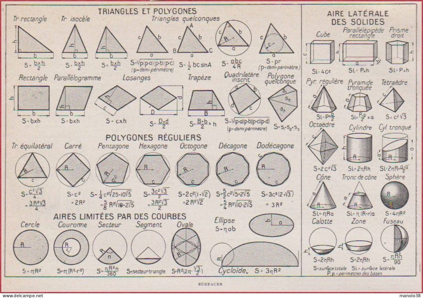 Mathématique Calcul Des Surfaces. Larousse 1948. - Historische Dokumente