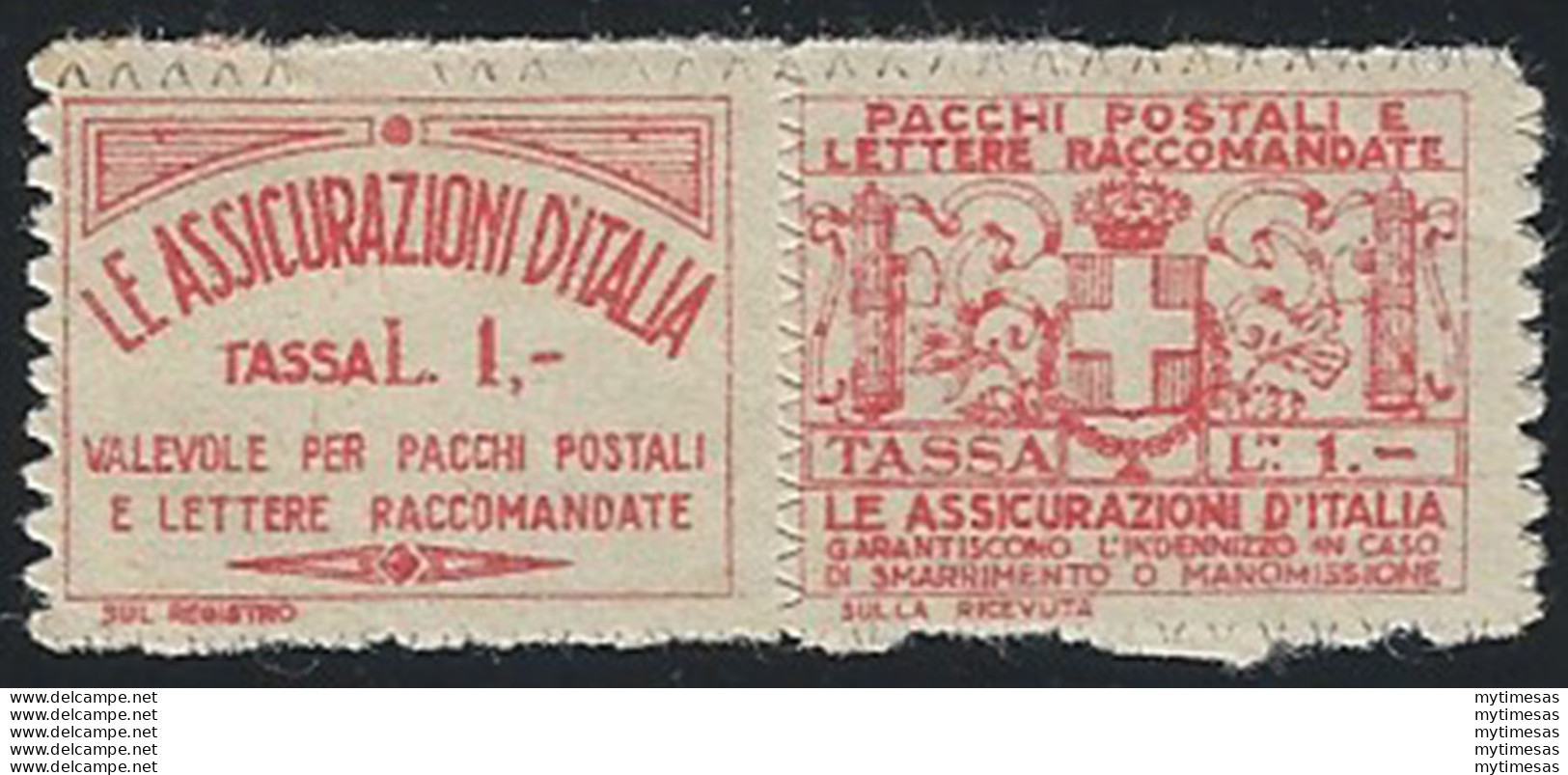 1926 Italia Assicurativi Lire 1 Rosso MNH Sassone N. 4 - Autres & Non Classés