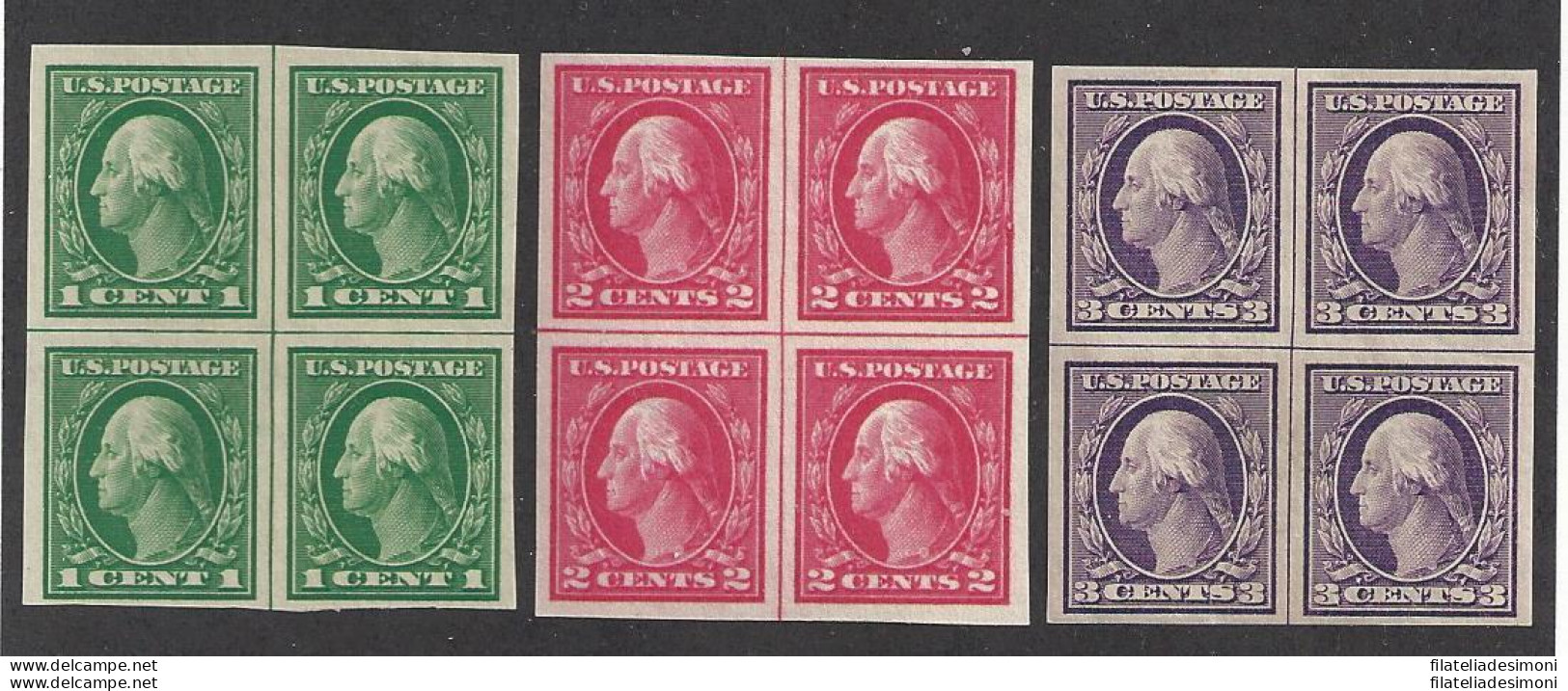 1916-17 Stati Uniti, N° 322-324 QUARTINA NON DENTELLATA  MNH/** - Sonstige & Ohne Zuordnung