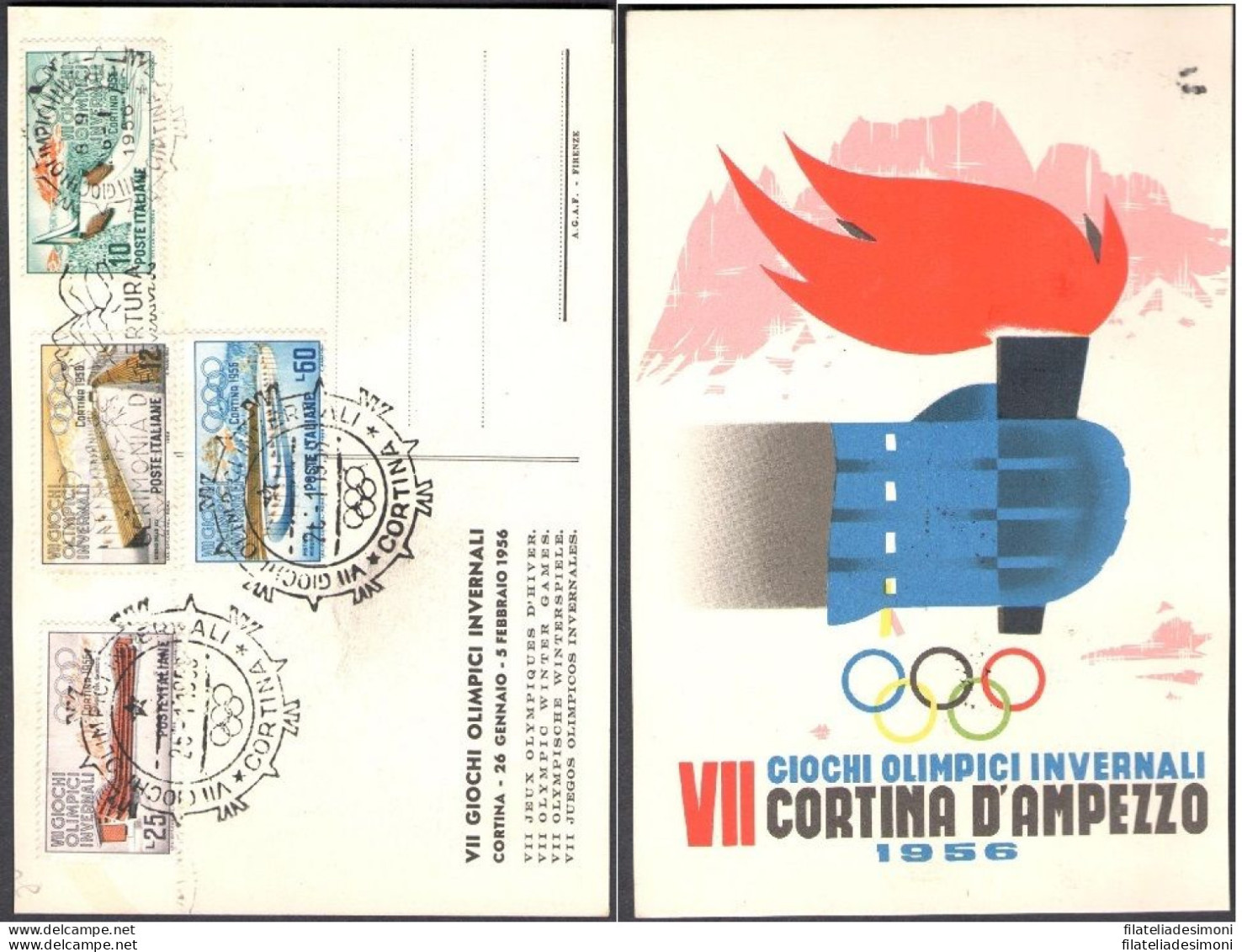 1956 Repubblica Cartolina Ufficiale VII Giochi Invernali Cortina E Serie N°793/ - FDC