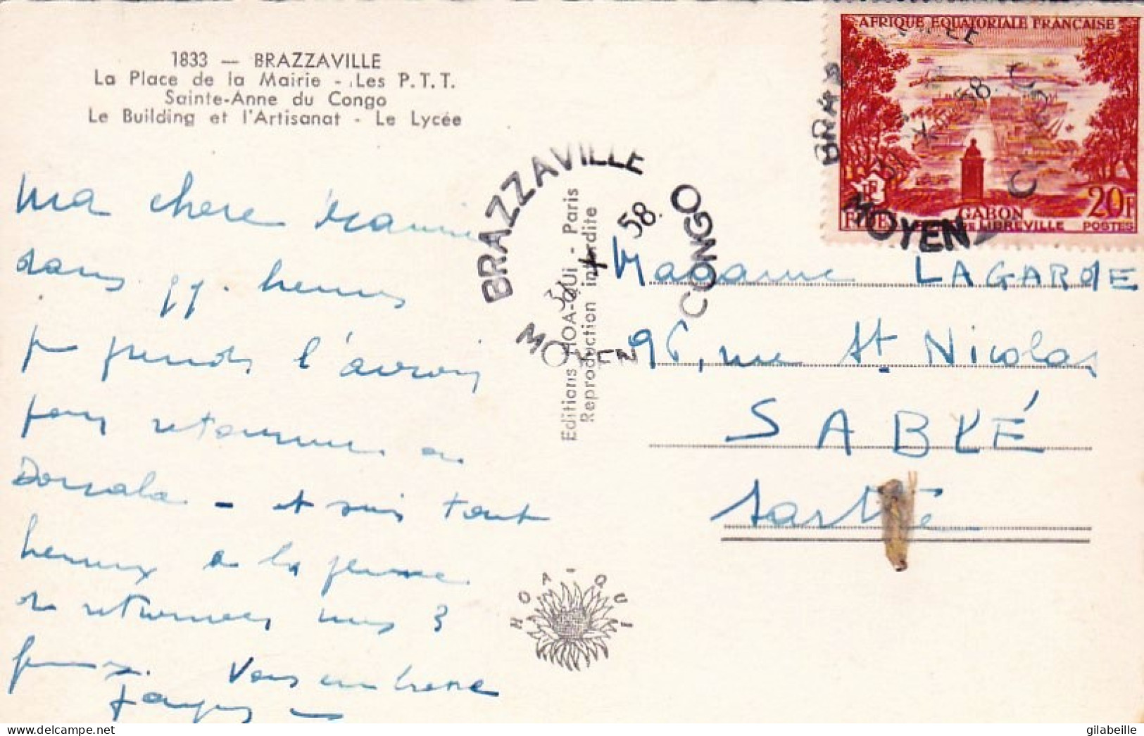 Congo - Souvenir De Brazzaville - A.E.F - 1958 - Le Lycée - Place De La Mairie - Les PTT - Frans-Kongo