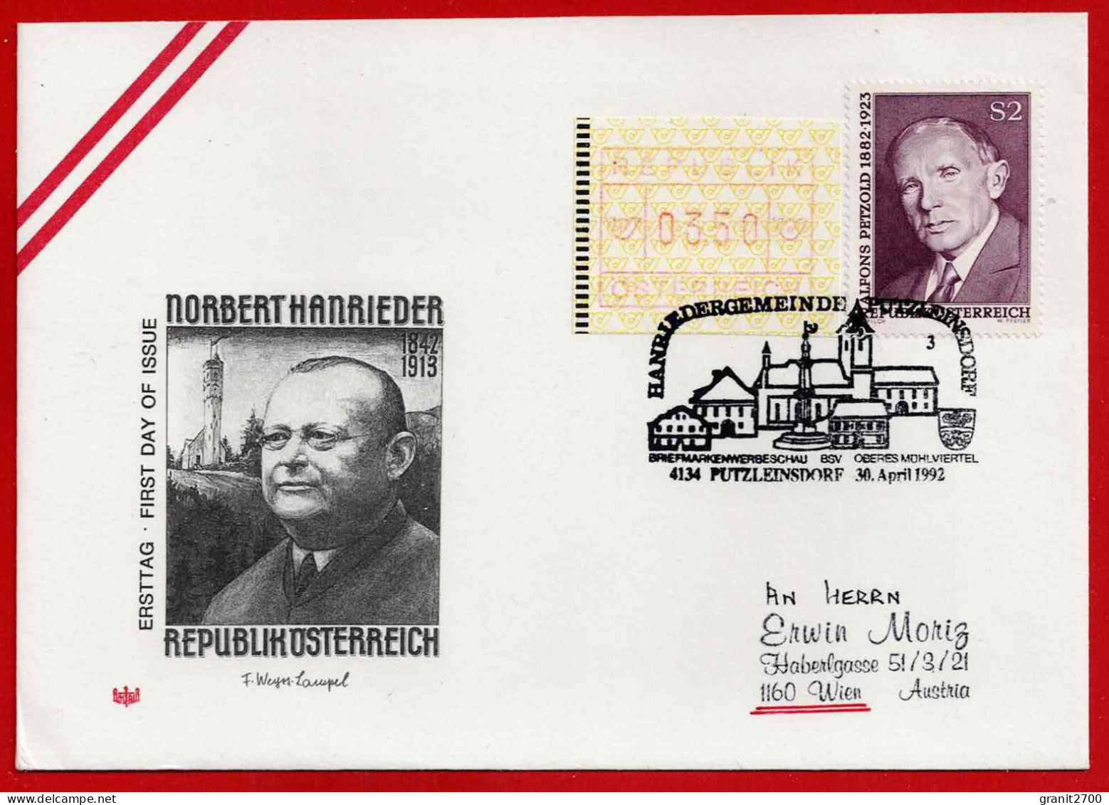 Brief Mit Stempel 4134 Putzleinsdorf Briefmarkenwerbeschau  Vom 30.4.1992 - Covers & Documents