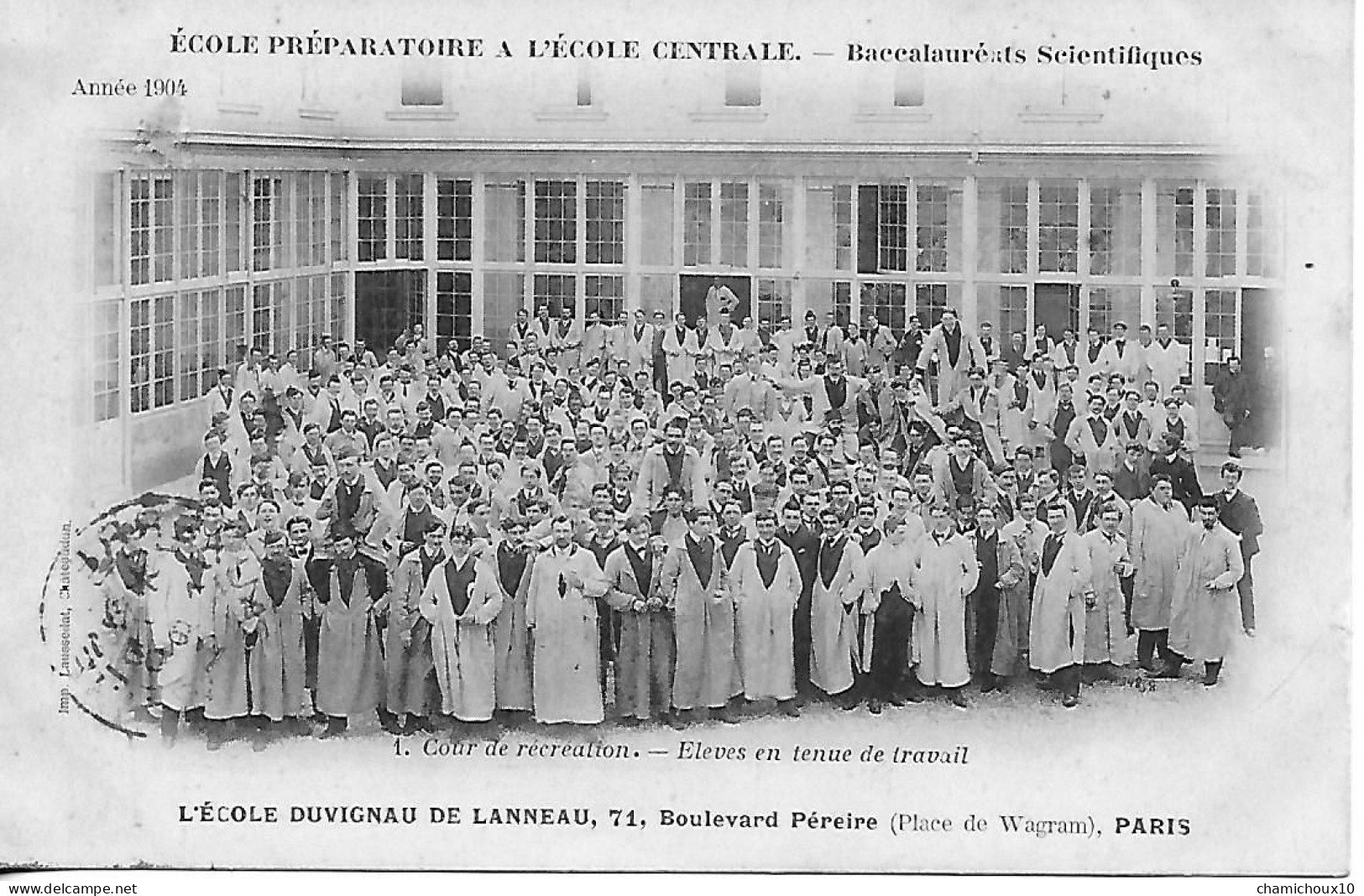 Cpa- Ecole DUVIGNAU DE LANNEAU-école Préparatoire Bacs Scientifiques-an 1904-cour Récréation-élèves En Tenue Travail- - School