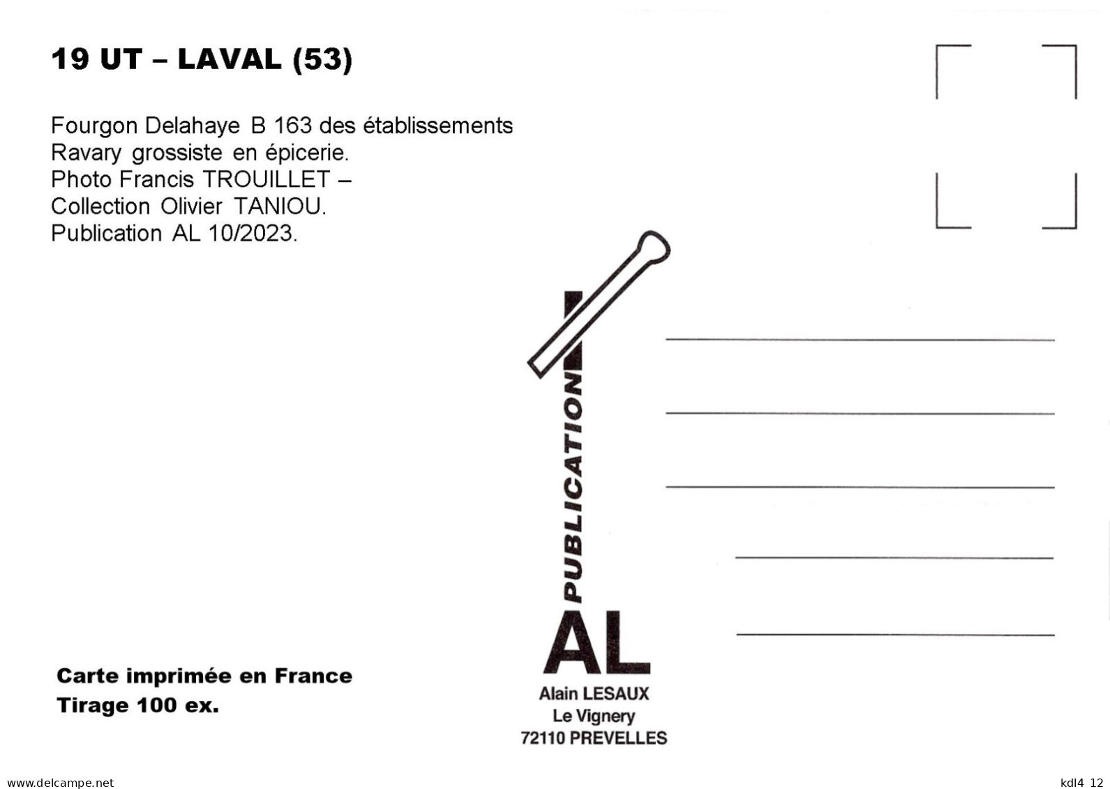 AL UT 019 - Delahaye B 163 - Etablissements Ravary - LAVAL - Mayenne - Laval