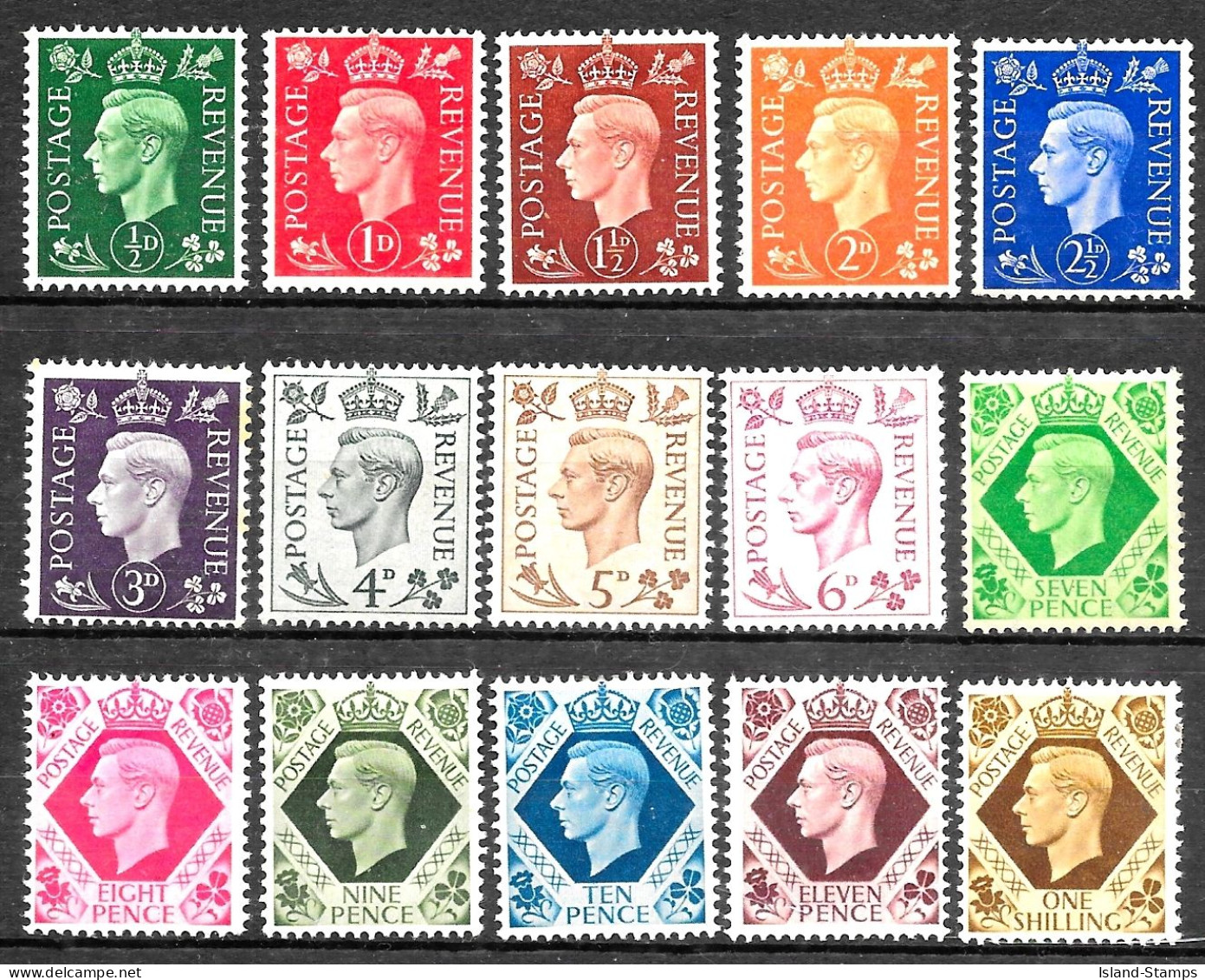 KGVI, 1937-47 SG462-475 ½d-1s, Dark Colours Set Mounted Mint + Unmounted Mint See Scan Hrd2a - Ongebruikt