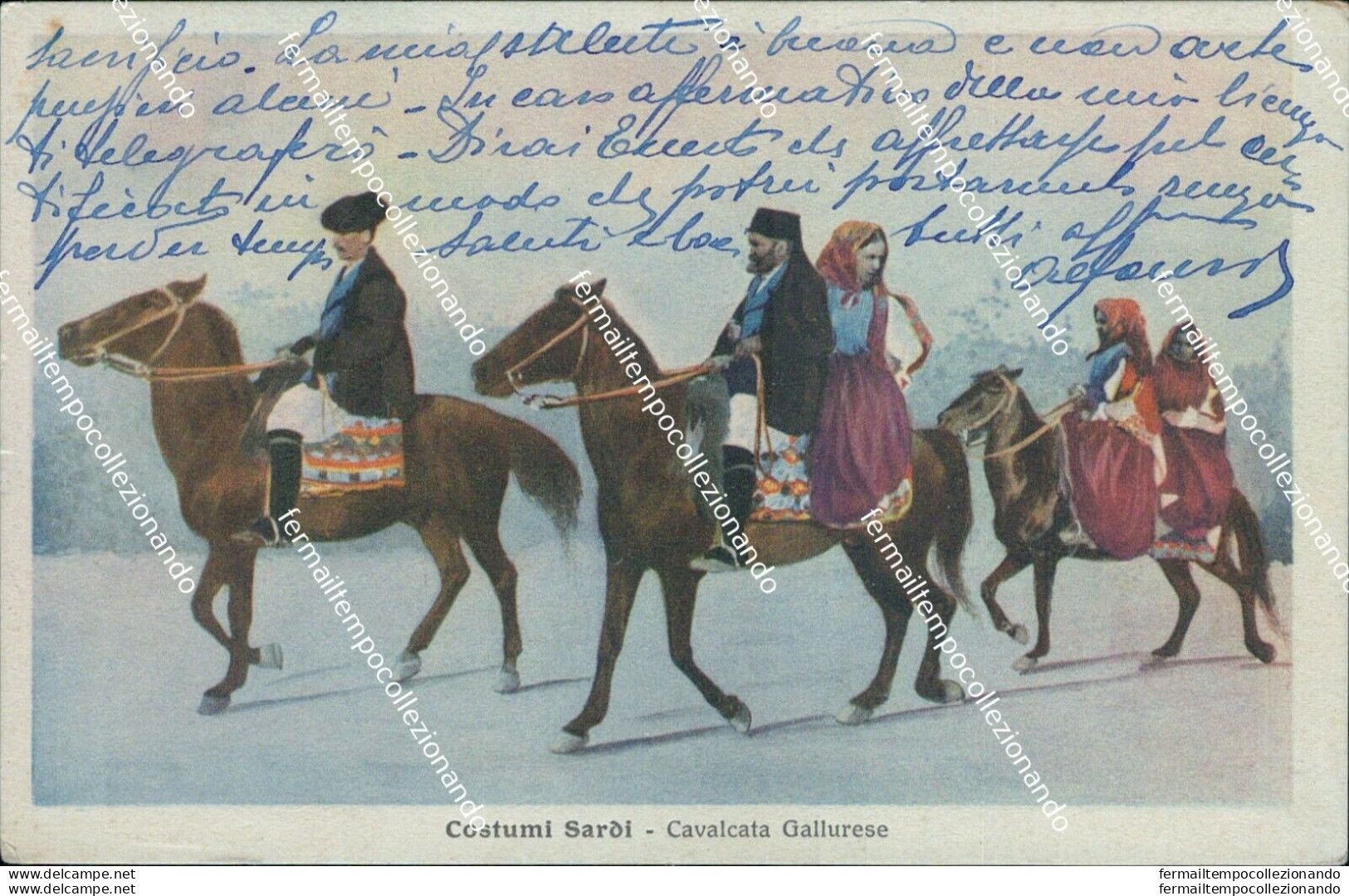 Bq313 Cartolina Costumi Sardi Cavalcata Gallurese 1916 - Sassari