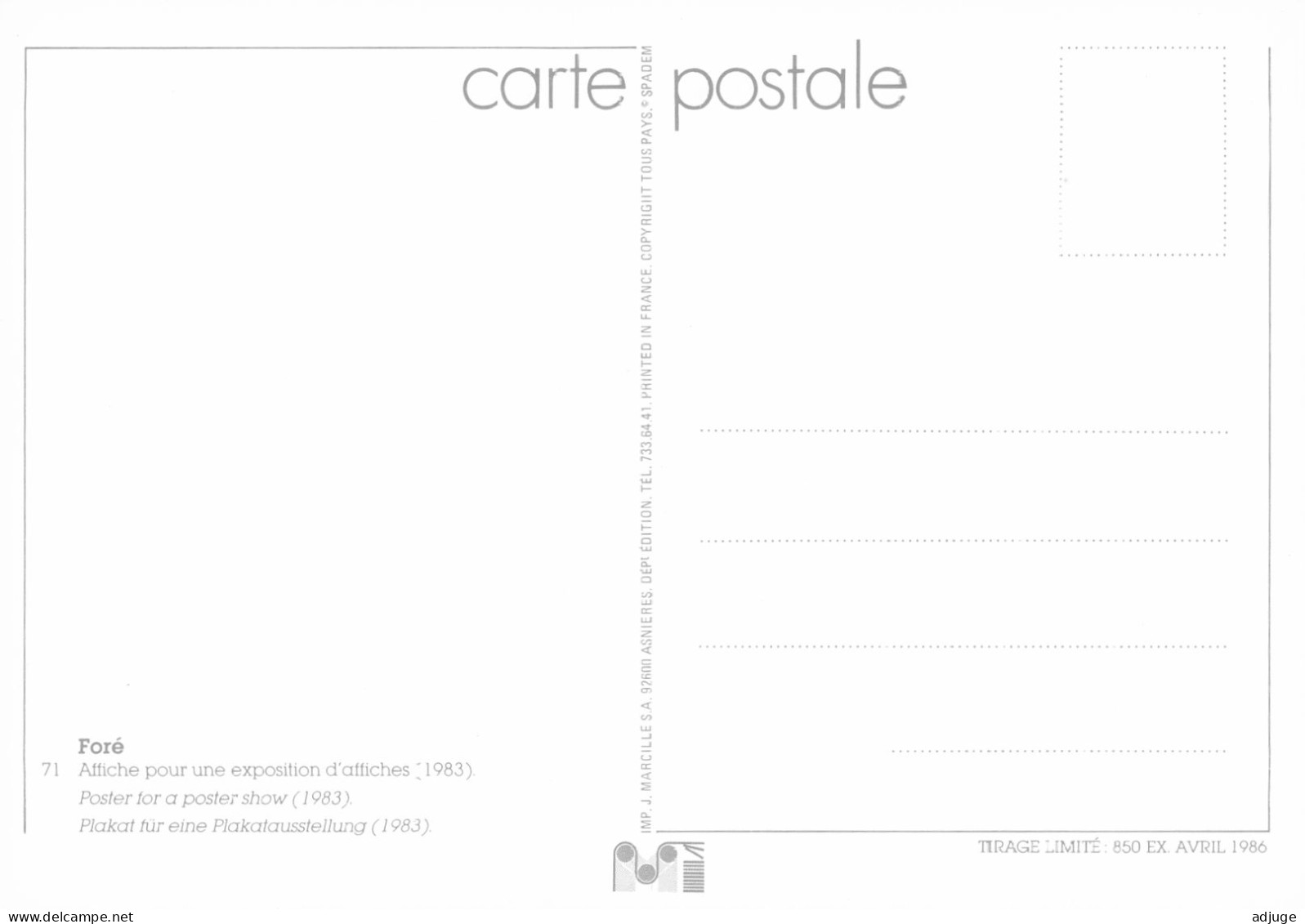 CPM- Illustrateur Affichiste FORÉ- 30 ANS D'AFFICHES -Musée De La Carte Postale Et Du Graphisme (1983) * TBE* - Fore