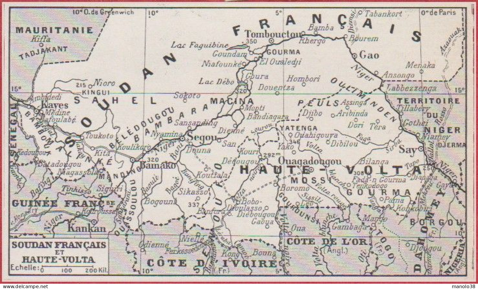 Carte Du Soudan Français Et De La Haute Volta. Larousse 1948. - Historische Documenten