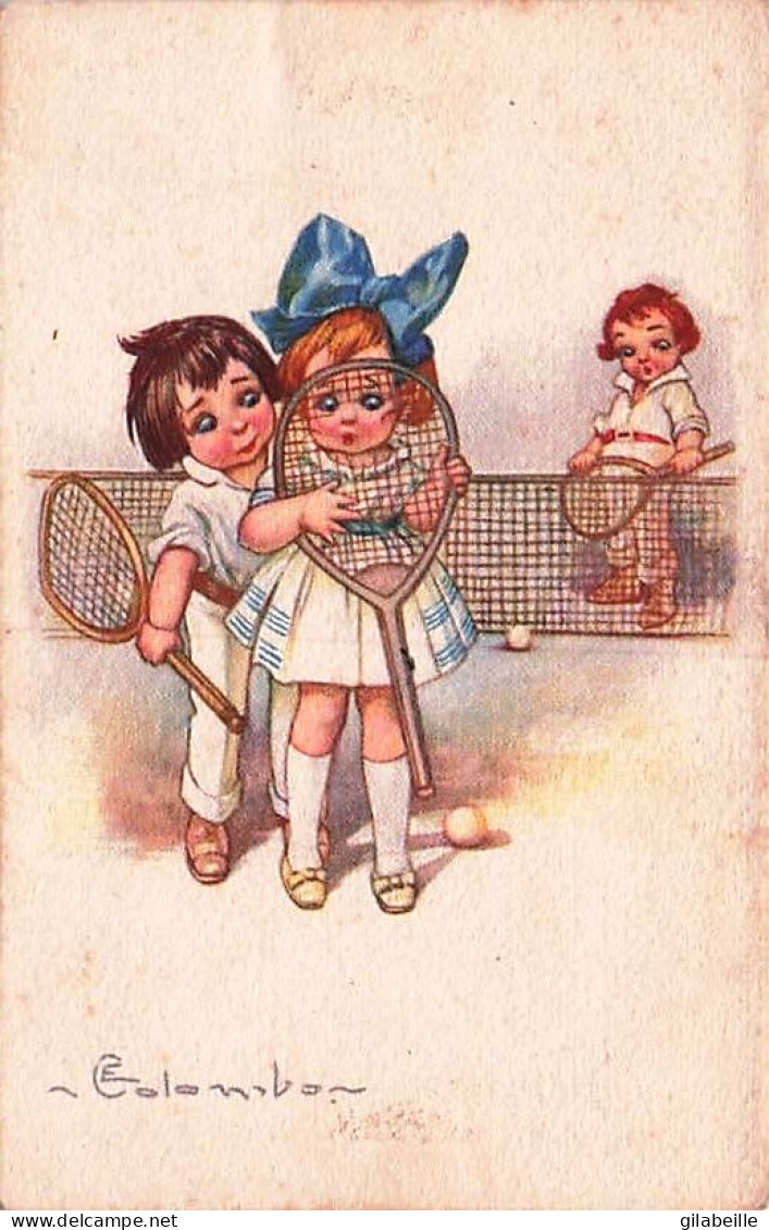 TENNIS -  Illustrateur Signé E . Colombo - Enfants Jouant Au Tennis - 1924 - Colombo, E.