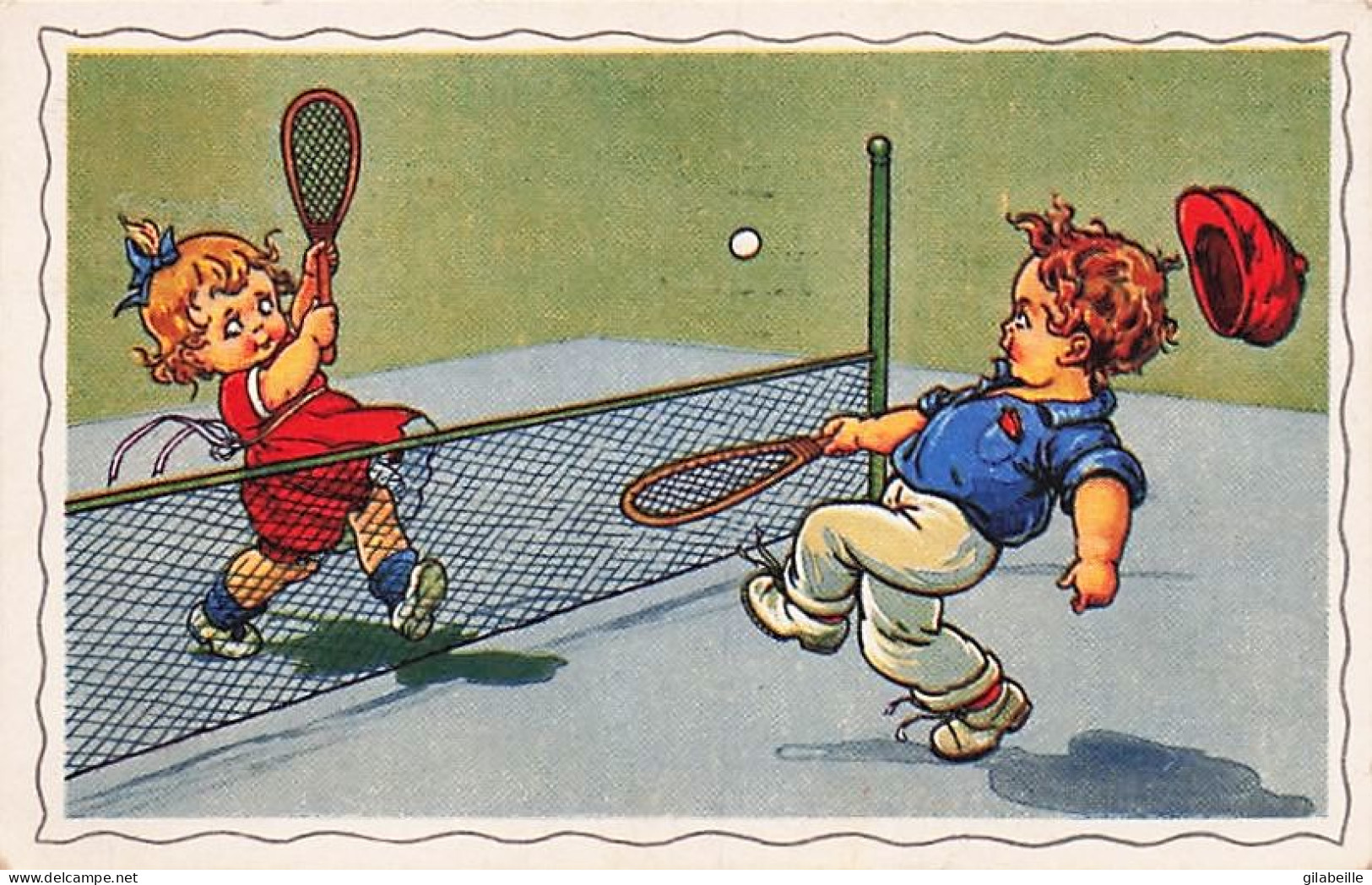 TENNIS -  Illustrateur Signé Castelli ? - Enfant Jouant Au Tennis - 1939 - Castelli