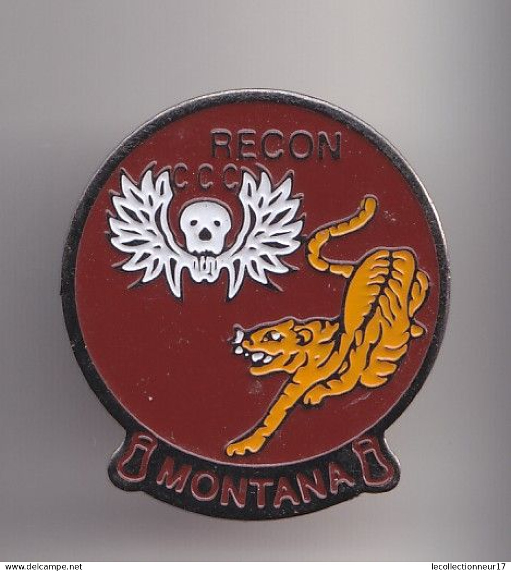 Pin's Armée CCC Recon Montana Tête De Mort Tigre Lion Réf 7139 - Militaria