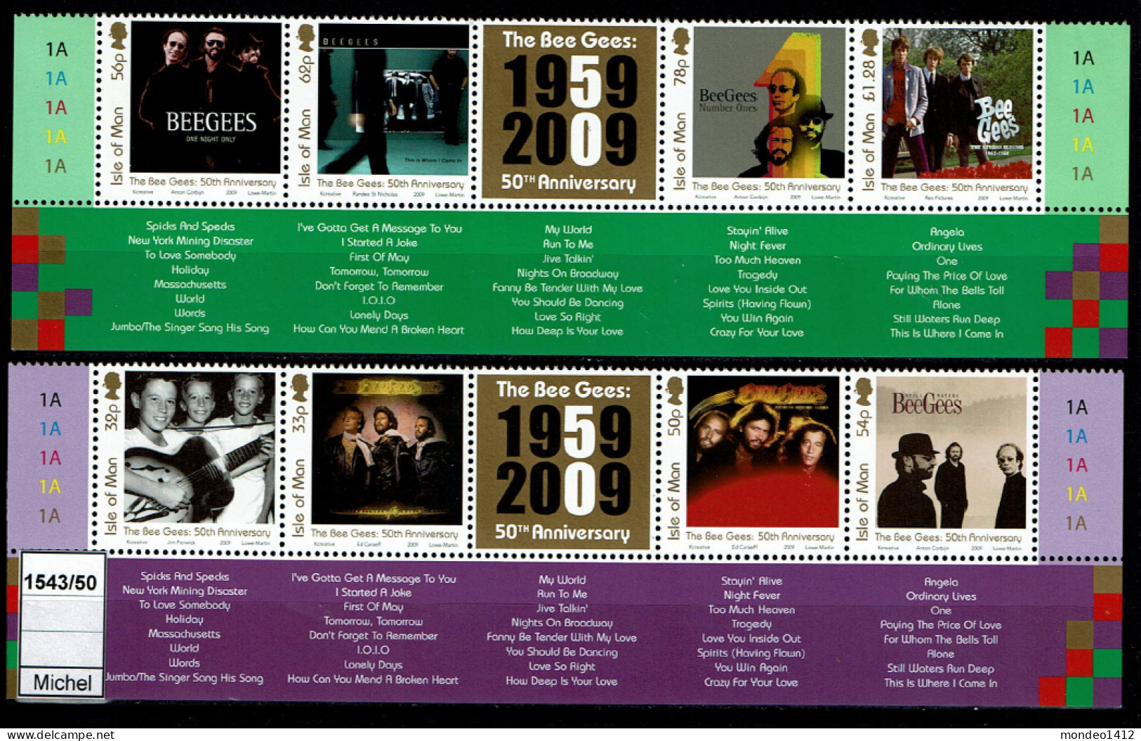 Isle Of Man - 2009 - MNH - Music - 50 Years Bee Gees - Border Sheet - Isola Di Man