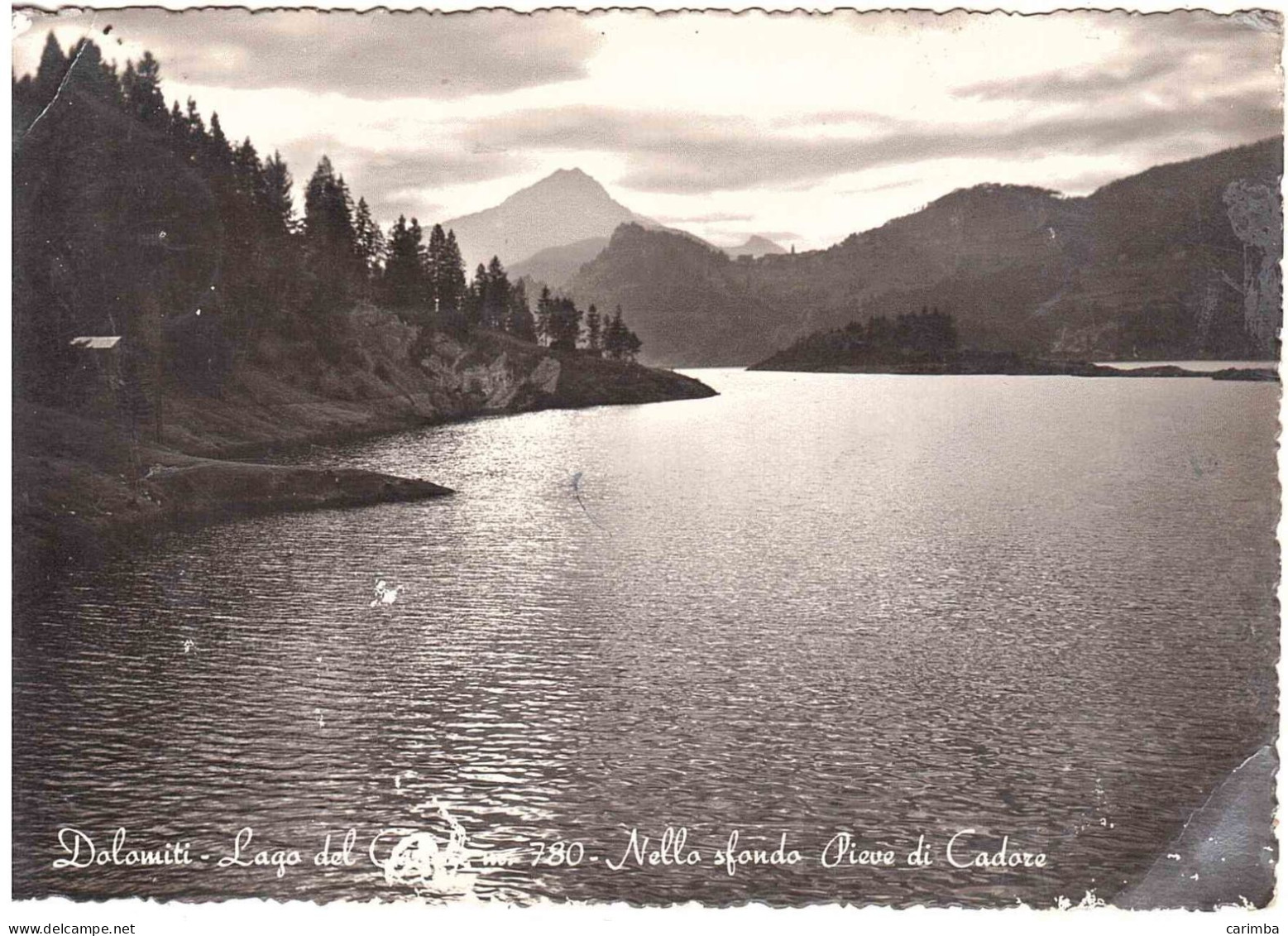 CARTOLINA LAGO DEL CADORE ANNULLO TARGHETTA SOGGIORNO DOLOMITICO - 1946-60: Marcophilie