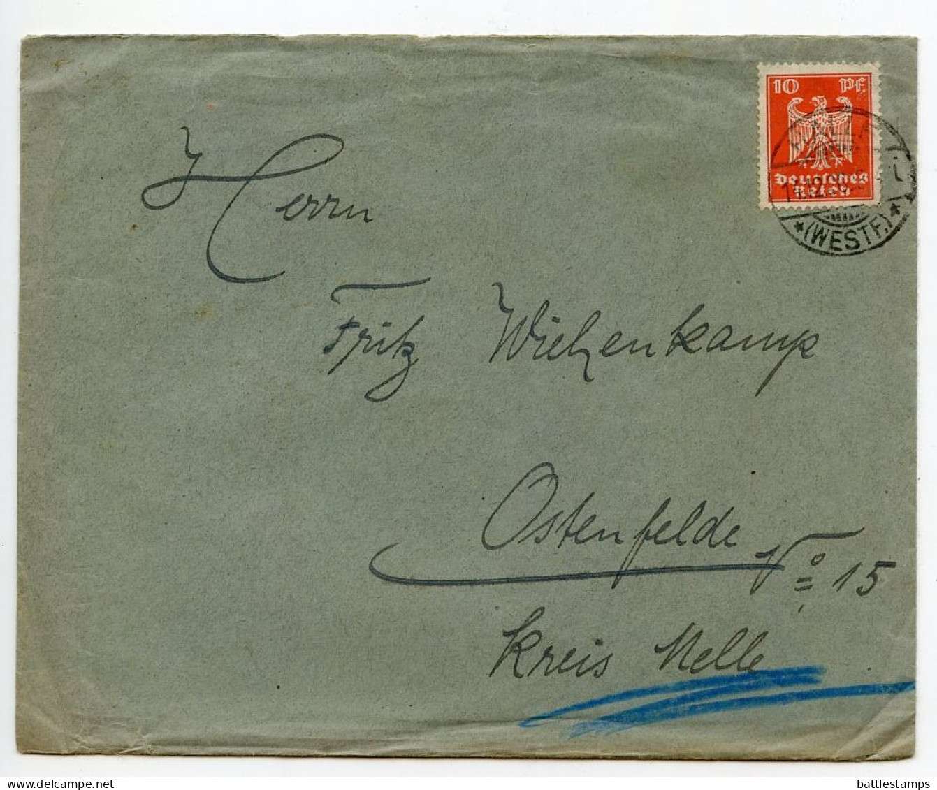 Germany 1926 Cover W/ Letter; Halle (Saale) To Ostenfelde; 10pf. German Eagle - Briefe U. Dokumente