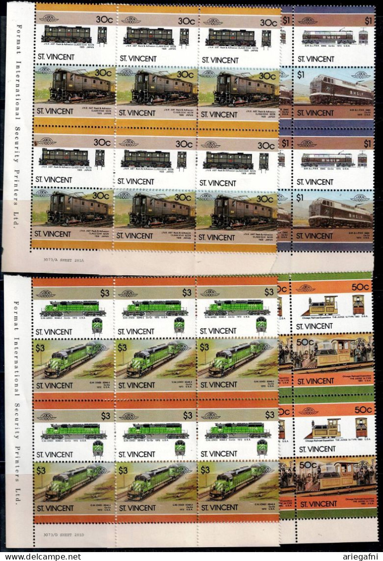 ST. VINCENT 1986 TRAINS BLOCK OF 6 MI No 962-9 MNH VF!! - Trenes