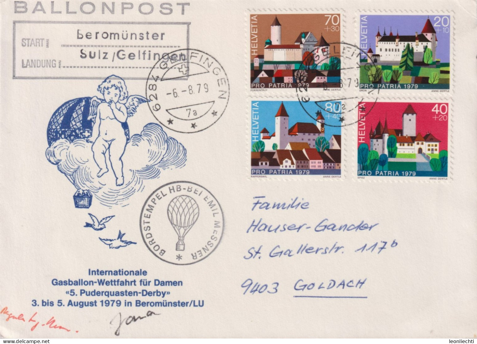 1979 Schweiz Ballonpost  Zum:CH B182-B185, Mi:CH 1156-1159, Internationale Gasballon-Wettfahrt Für Damen - Luchtballons