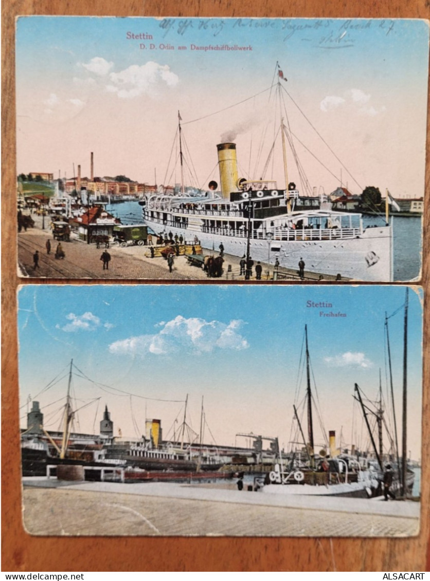 Stettin , 2 Cartes Circulée , Cachet Militaire ,  Port Et Bateaux - Poland