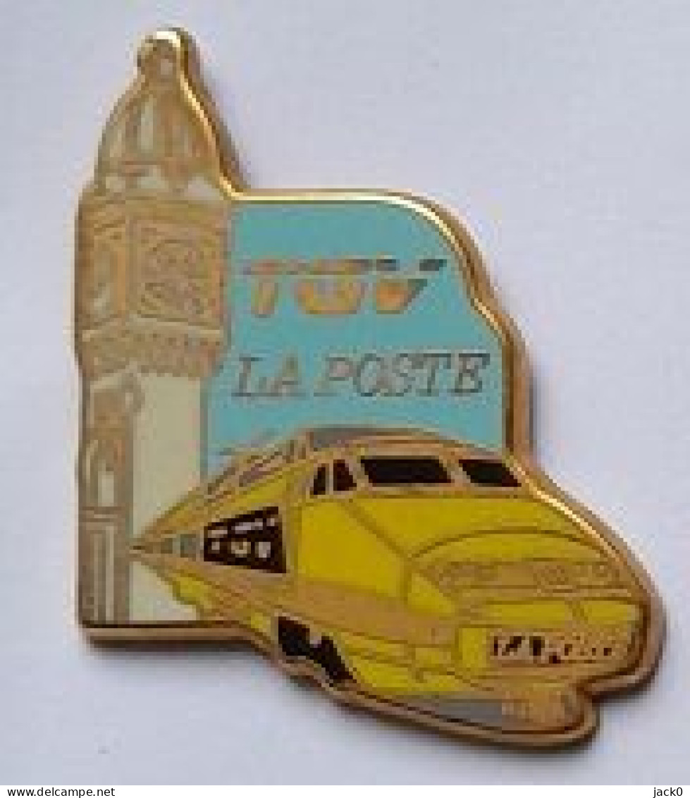 Pin' S  SNCF, TGV  LA  POSTE  Jaune  Vrso  TGV  " LA  POSTE "  1984 - BALLARD  77  COMBS  LA  VILLE - Correo