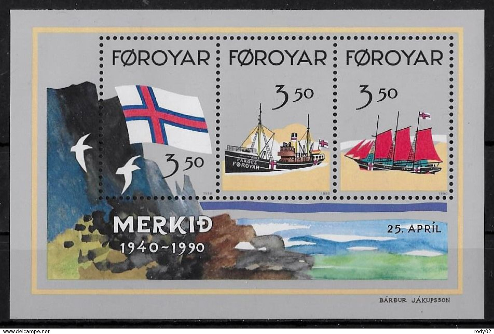 FEROE - CINQUANTENAIRE DU DRAPEAU FEROIEN - BATEAUX - BF 4 - NEUF** MNH - Faroe Islands