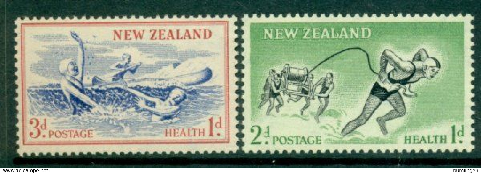 NEW ZEALAND 1957 Mi 371-72** Health – Swim Rescuing [B842] - Swimming