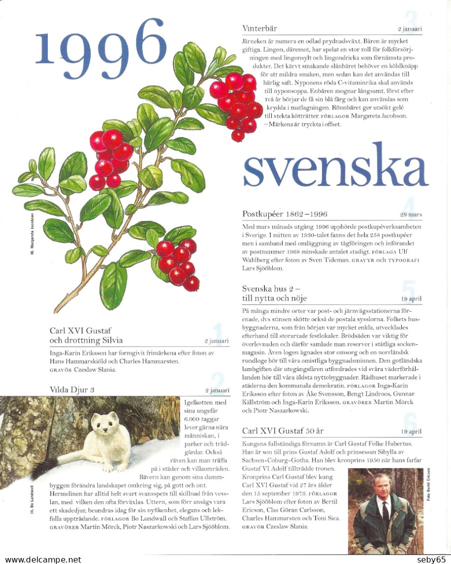 Sverige / Sweden / Svenska - 1996 Complete Year Set, Full Set Swedish Official Stamps With Folder, Size A4 - MNH - Unused Stamps