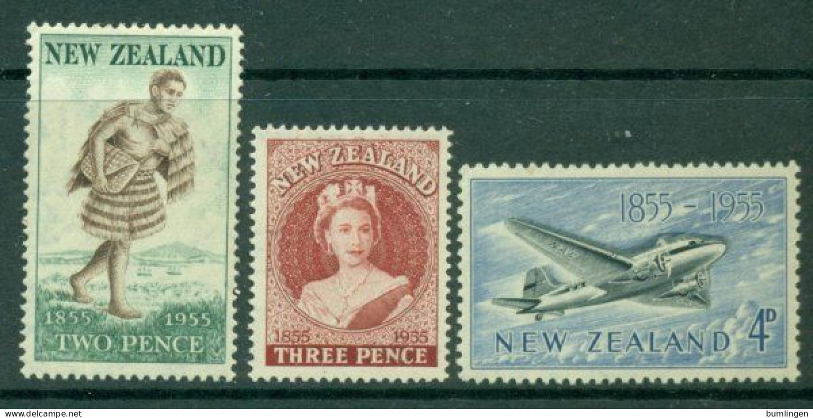 NEW ZEALAND 1955 Mi 348-50** 100th Anniversary Of New Zealand Stamps [B843] - Airplanes