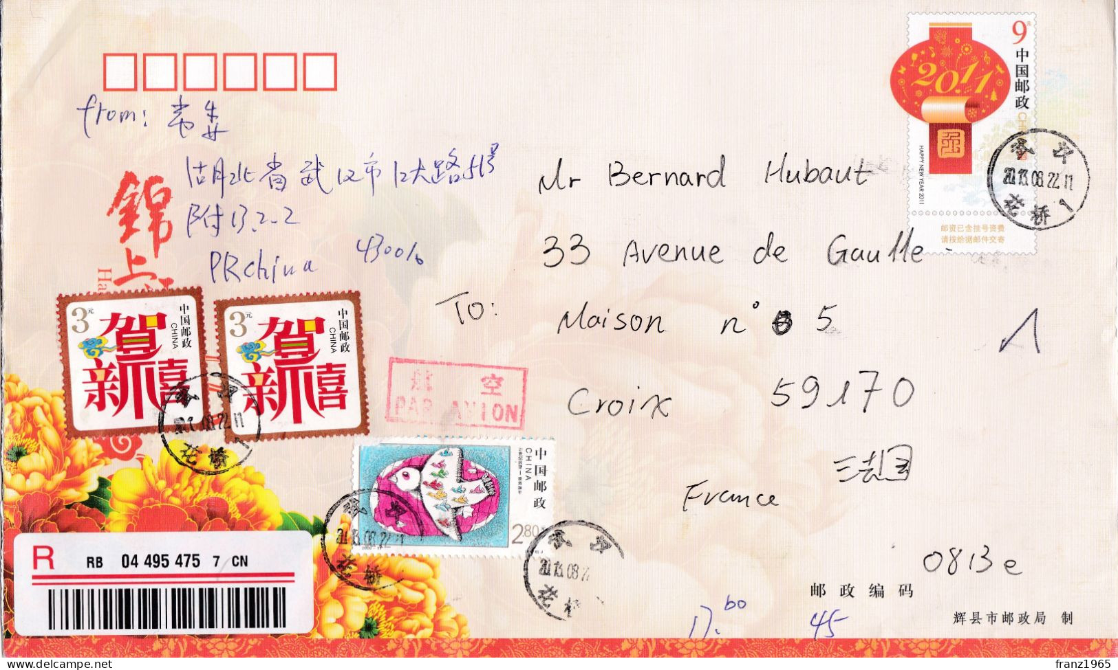 From China To France - 2013 - Lettres & Documents