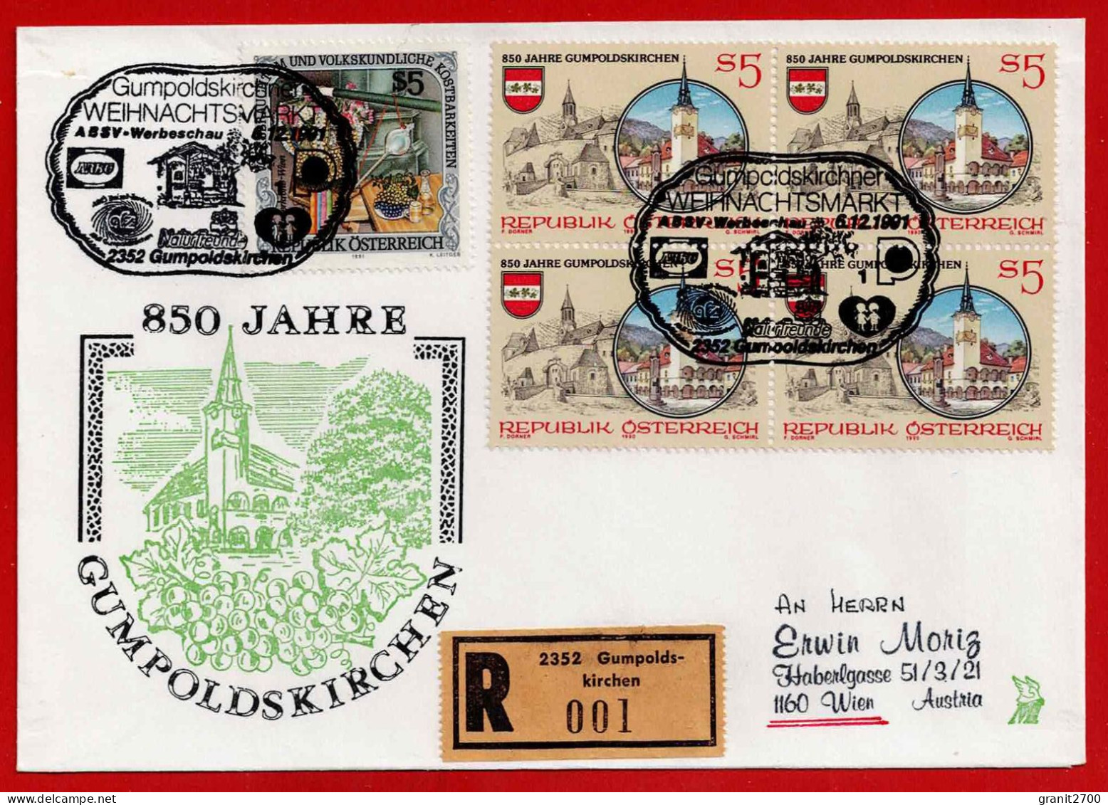 Reko Brief Mit Stempel 2352 Gumpoldskirchner Weihnachtsmarkt Vom 6.12.1991 - Briefe U. Dokumente