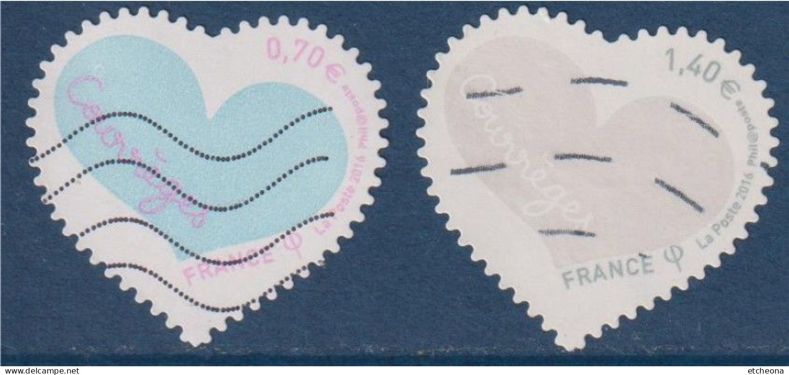 Coeur Saint Valentin 2016 De Courrèges 0.70€ Et 1.40€ Adhésifs Oblitérés 1230 & 1231 - Used Stamps