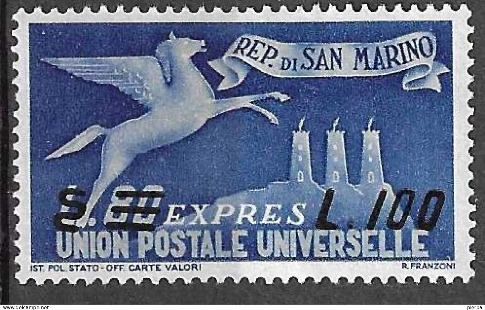 SAN MARINO - 1957 - ESPRESSO - 100/80 LIRE - NUOVO MH* (YVERT EX 24 - MICHEL 585 - SS EX 24) - Francobolli Per Espresso