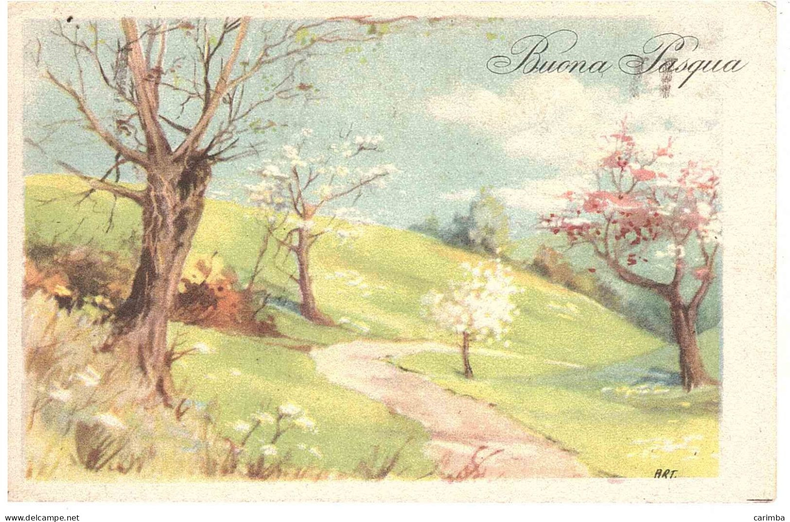 CARTOLINA BUONA PASQUA  ANNULLO TARGHETTA ASTI FIERA VINO - Easter