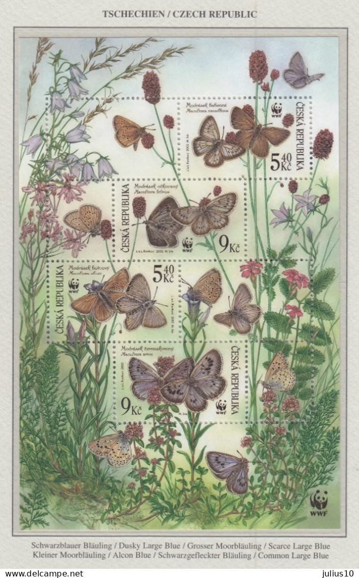 CZECH REPUBLIC 2002 WWF Butterflies Mi BL 17 MNH(**) Fauna 655 - Farfalle