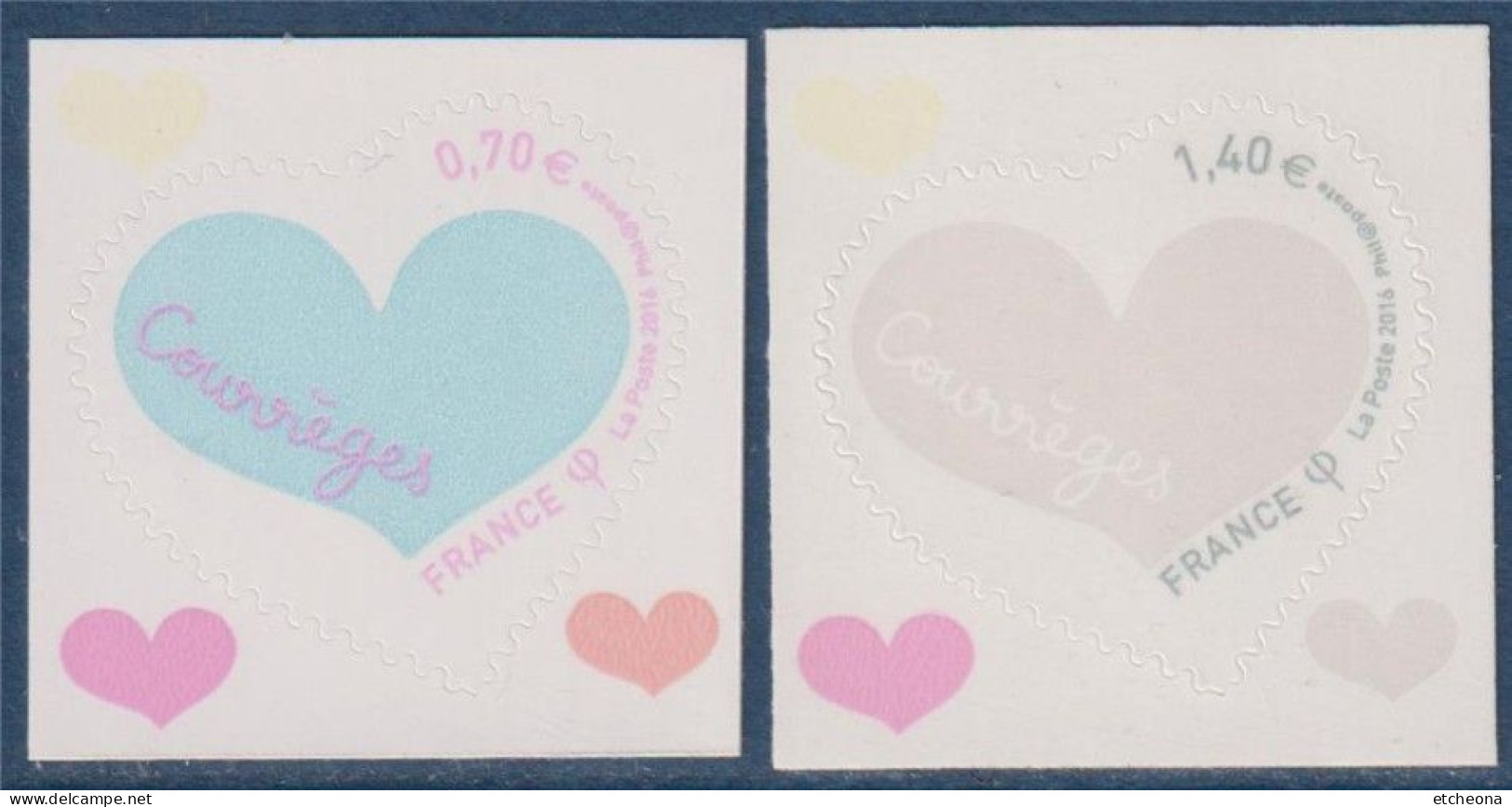 Coeur Saint Valentin 2016 De Courrèges 0.70€ Et 1.40€ Adhésifs Neufs N° 1230 & 1231 - Unused Stamps