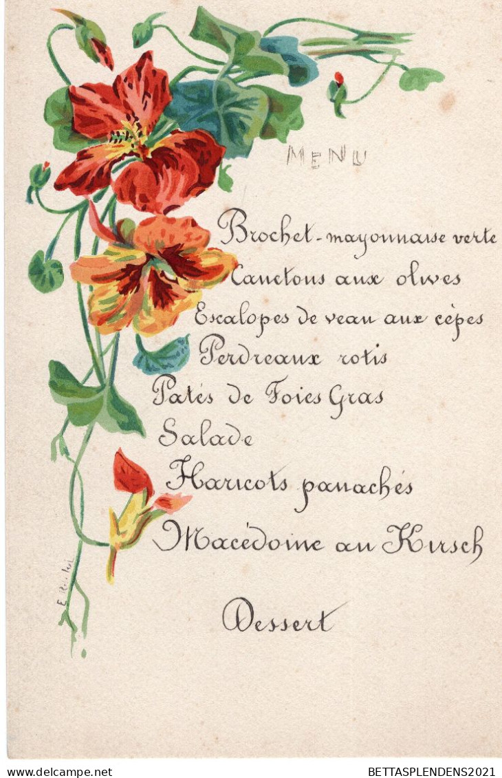 Menu -  Joli Menu Illustré Fleurs - Menú