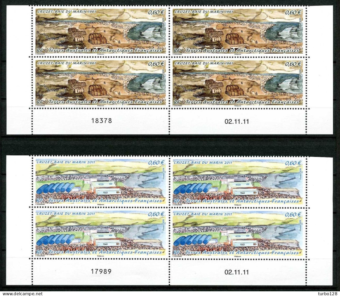 TAAF 2011 N° 599/600 ** Bloc De 4 Coin Daté Neuf  MNH Superbe C 30 € Faune Oiseaux Birds Manchots Baie Du Marin - Nuovi