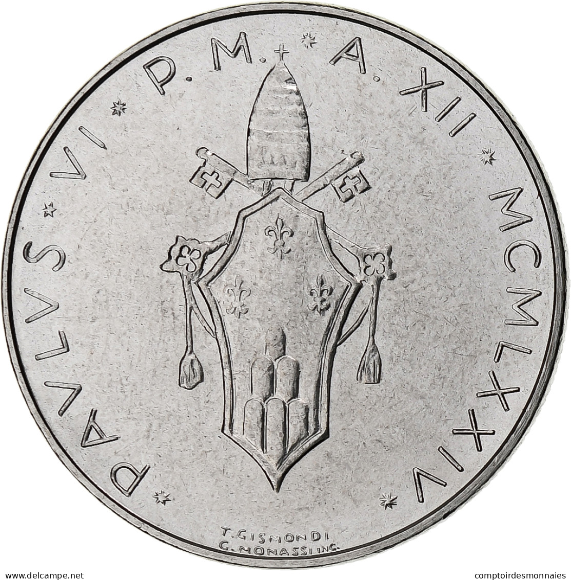 Vatican, Paul VI, 50 Lire, 1974 / Anno XII, Rome, Acier Inoxydable, SPL, KM:121 - Vaticano