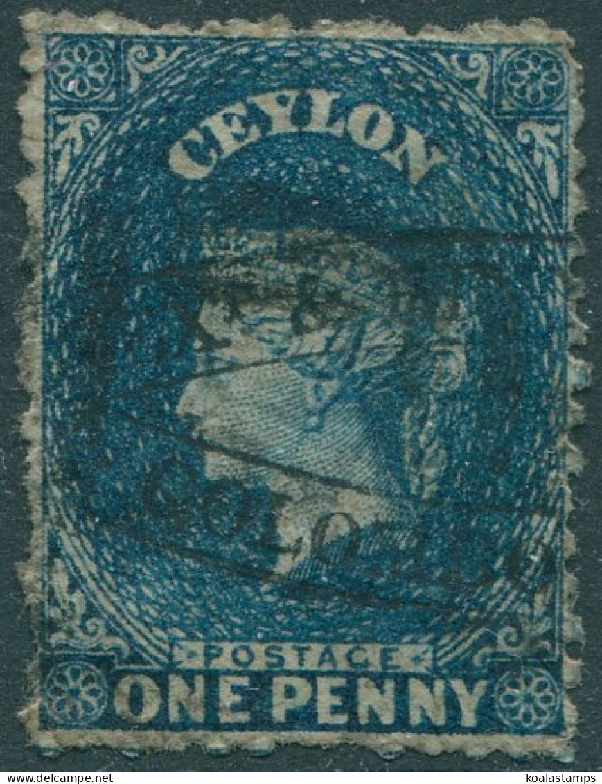 Ceylon 1863 SG45 1d Blue QV Crown CC Wmk FU (amd) - Sri Lanka (Ceylan) (1948-...)