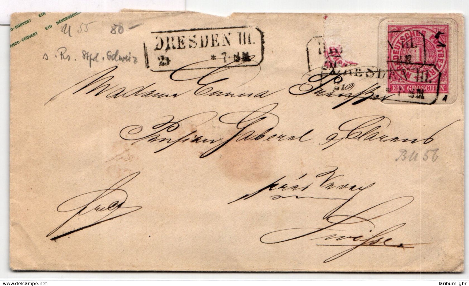 Norddeutscher Bund U55A Als Ganzsache 1 Marke Fehlend, In Die Schweiz #BD013 - Postal  Stationery