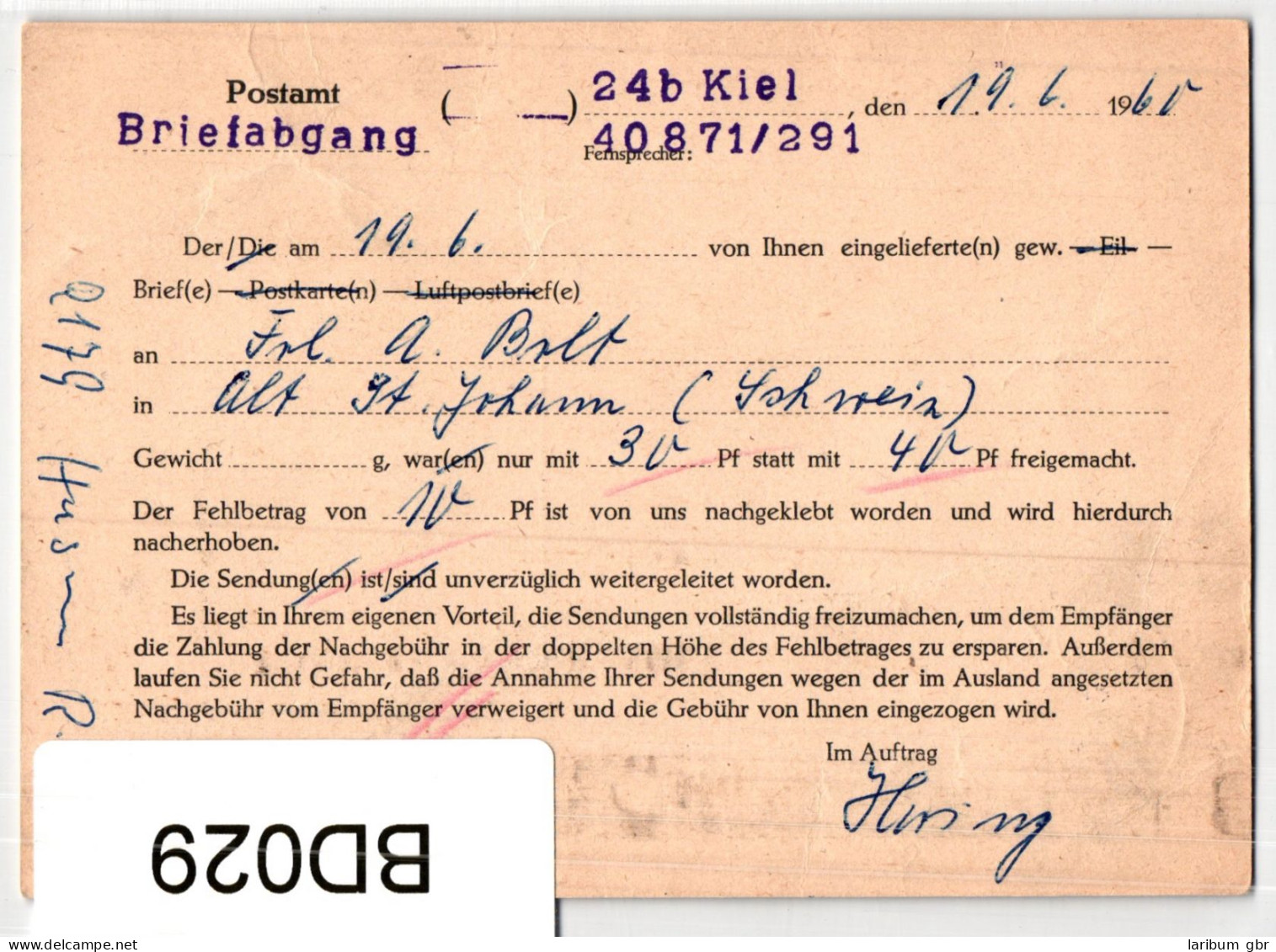 Bund Auf Postkarte Postsache Kiel #BD029 - Andere & Zonder Classificatie