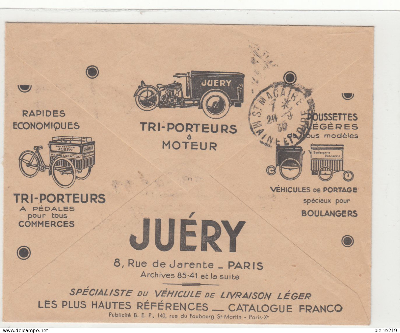 Lettre Cover Nantes CCP Juery Tri Porteurs - Brieven En Documenten