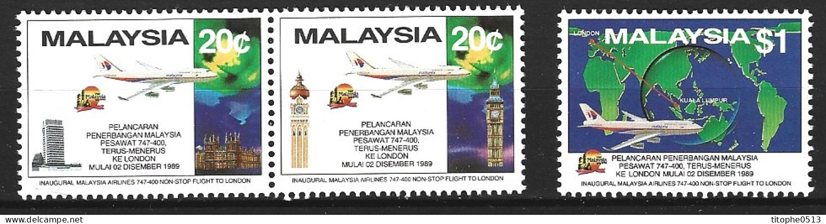 MALAISIE. N°432-4 De 1989. Vol Kuala-Lumpur - Londres. - Flugzeuge