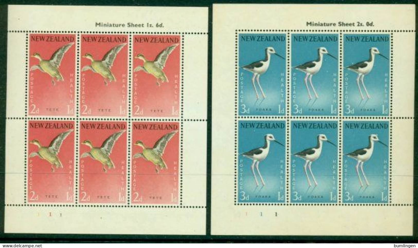 NEW ZEALAND 1959 Mi 386-87 Two Mini Sheets** Health – Birds [B862] - Autres & Non Classés