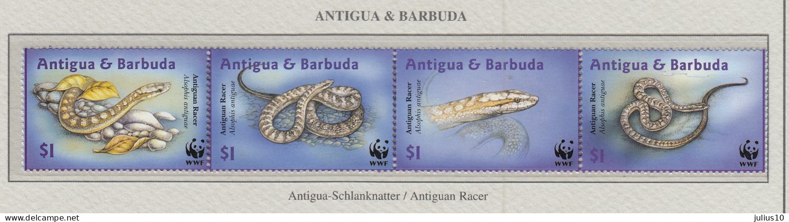 ANTIGUA BARBUDA 2002 Reotiles Snakes MiNr. 3838 - 3841 MNH(**) Fauna 659 - Serpientes