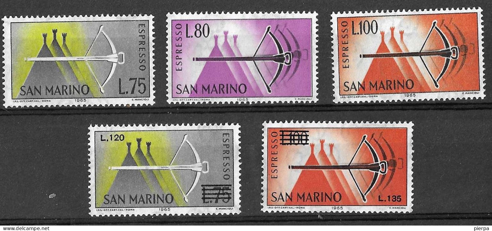 SAN MARINO - 1965 - ESPRESSO - SERIE 5 VALORI - NUOVA MNH** (YVERT EX 25\9 - MICHEL 843\4+862\4 - SS EX25\9) - Express Letter Stamps