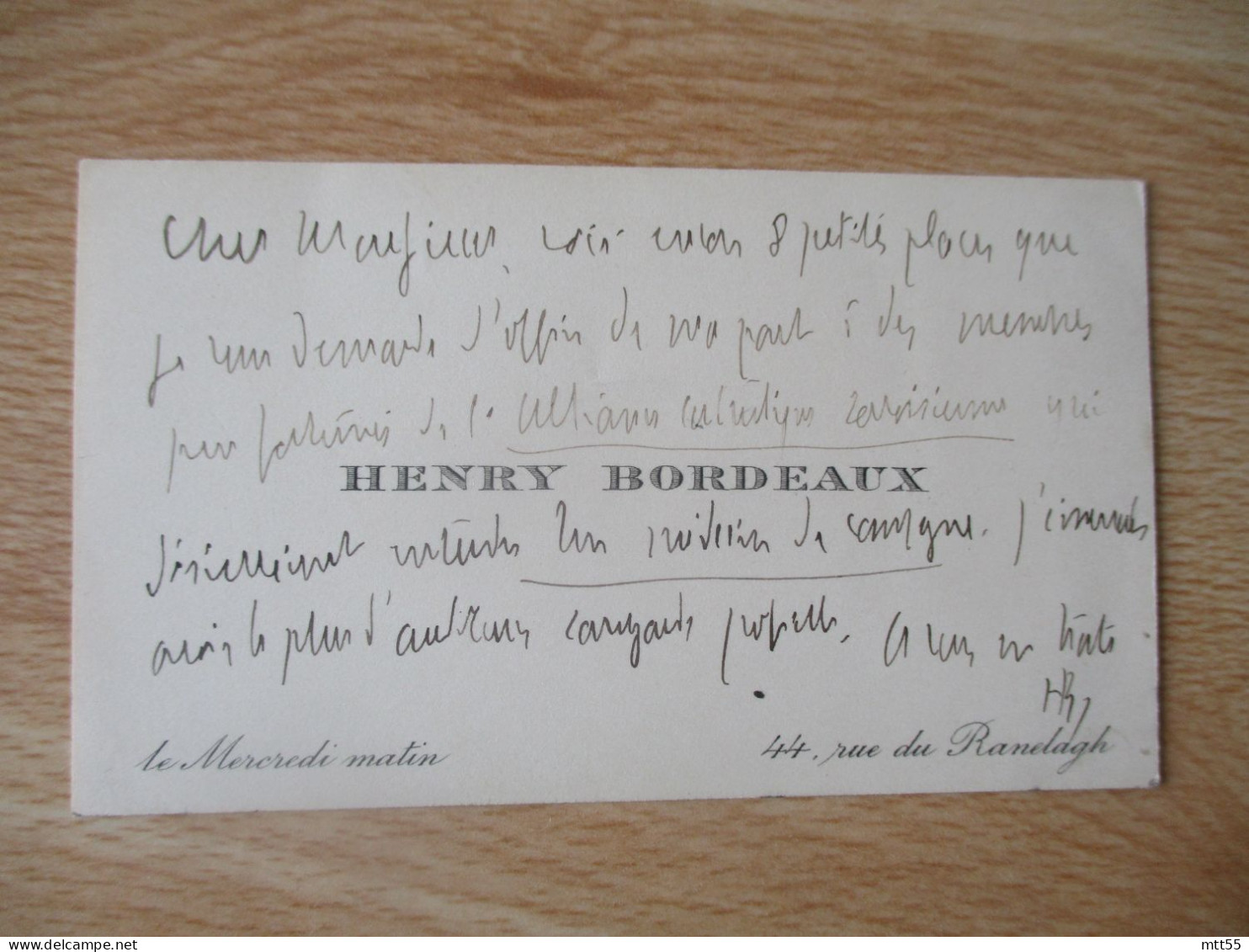 HENRY BORDEAUX ECRIVAIN AVOCAT SAVOIE CARTE DE VISITE AVEC ENVOI MANUSCRIT - Cartes De Visite