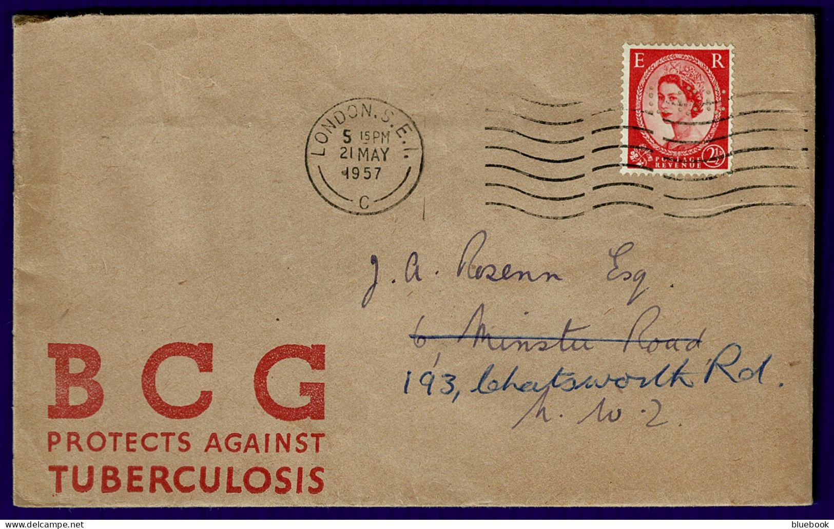 Ref 1648 - GB - 1957 Perfin Cover (LCC) With BCG Protects Against TB Cachet & Contents - Perforés
